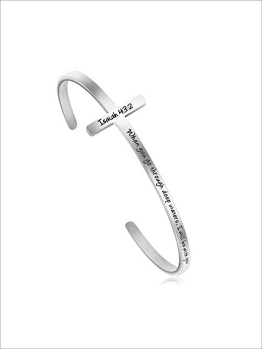 Stainless Steel Cross Bible Verse Cuff Bangle Adjustable Religious Gift